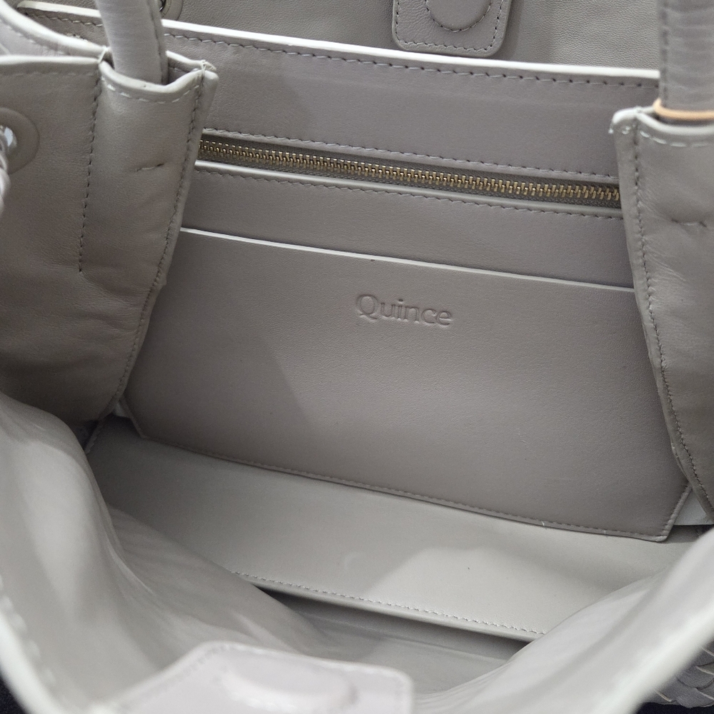 NWT QUINCE LARGE ITALIAN LEATHER HANDWOVEN SATCHEL TOTE BAG IN TAUPE - Picture 9 of 15